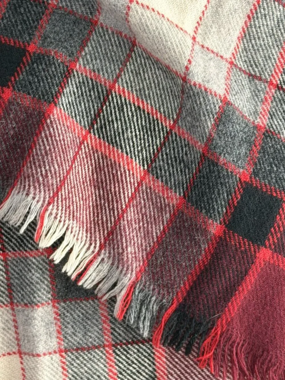 Vintage Cisco Cashmere Wool Red Black Tartan Plaid Scarf Unisex 48